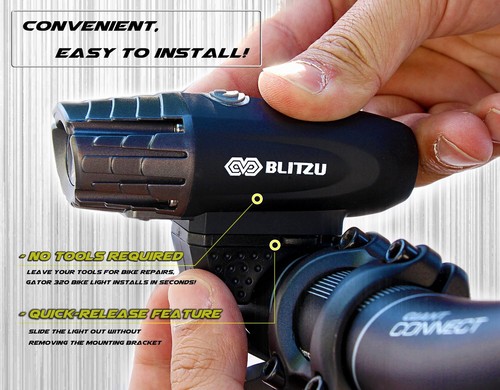 Super Bright USB Rechargeable Bike Light Blitzu Gator 320 POWERFUL Bicycle ...