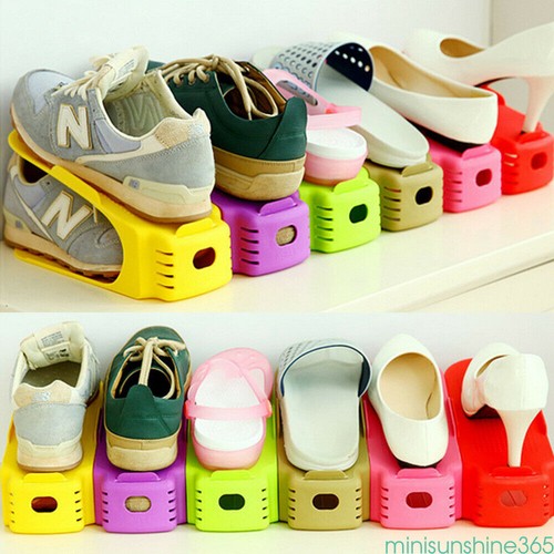 Adjustable Double-deck Shoes Rack Space-saving Shoe Hanger Organizer Home Tool