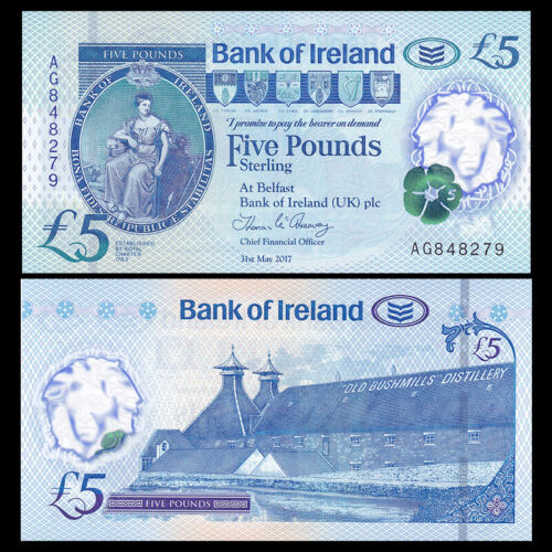 Bank of Ireland Lot 5 PCS,Northern Ireland 5 Pounds 2019 UNC Polymer 2017