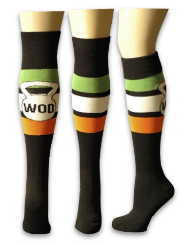 Custom Kettlebell WOD Green and Orange Knee Socks for Crossfit Oly Weightlifting