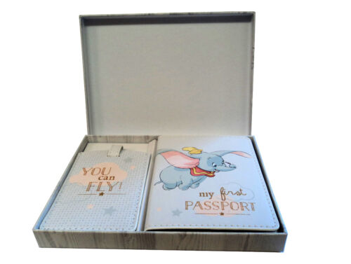 Disney Dumbo UK Kids Passport Holder Luggage Tag Gift Set Childrens Cover Travel 