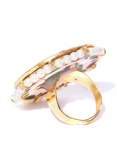 Indian Jewelry Gold Polished Fashion Rings Kundan Adjustable Rings Multi Colored