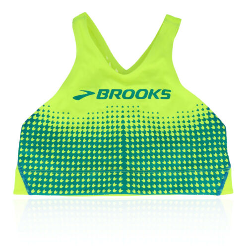 Haut femme Brooks Elite Crop V2 Sports Support Soutien-Gorge Top Jaune Running Respirant