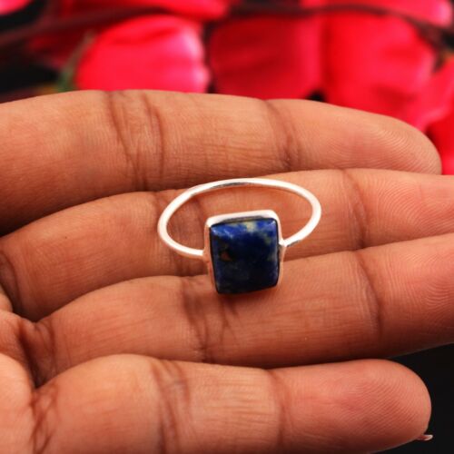 925 Sterling Silver Ring Natural Lapis Lazuli Women Rings Gift Jewelry All Size