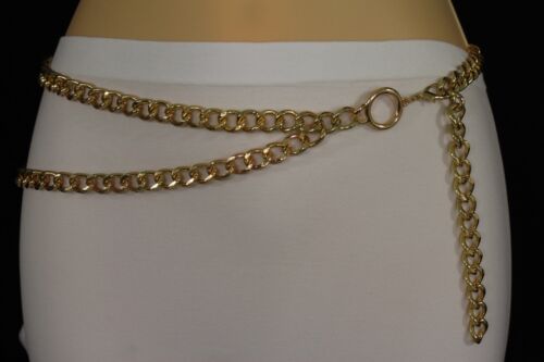 New Women Fashion Belt Hip High Waist Gold Metal Thick Chains 2 Strands XS S M 