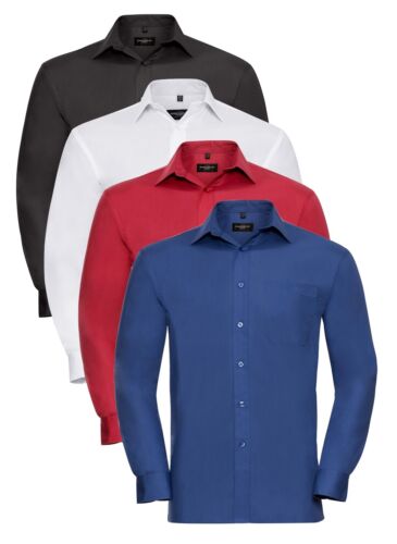 Mens Mans BLACK WHITE BLUE or RED Easy Care Long Sleeve Cotton Poplin Shirt 