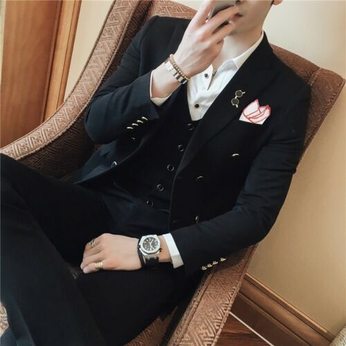 Men/'s Double Breasted Wedding Suits Dress Formal Jacket/&Pant 3 Pieces Slim Fit