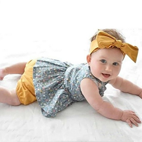 UK Toddler Baby Girl Clothes Floral Tops Dress+Shorts Pants 3PCS Outfits Set