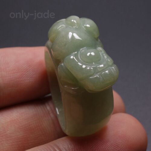 Certifié Grade A 100/% naturel vert jadeite jade ring Pixiu 20.2 mm//Taille 10.5