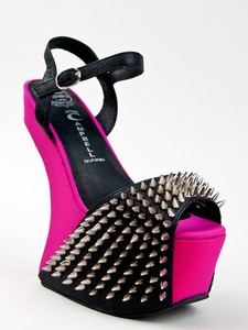 JEFFREY-CAMPBELL-VICIOUS-Black-Pink-Spike-Platform-party-Wedge-Heel-sz-Women-NEW