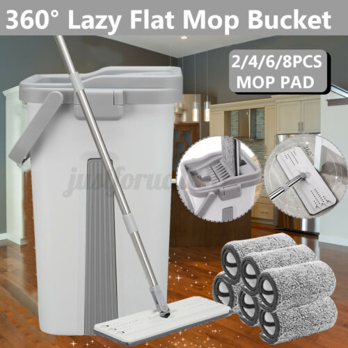 Flat Microfibre Mop /& Bucket Set 360° Home Cleaning Floor Tiles Pads Corner US