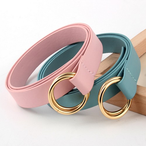 Candy Color Skinny Waist Belt Thin Leather Narrow Waistband Double Round Buckle