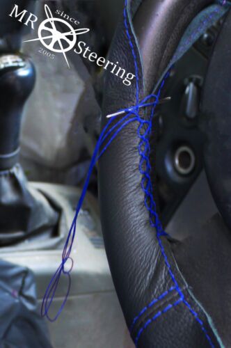 POUR PEUGEOT 206 HDI SW CC Noir volant en cuir Housse Bleu Roi Bracelet