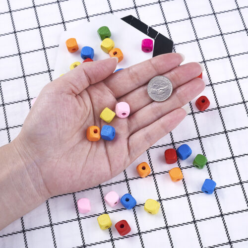 100pcs Dyed Mini Cube Wood Beads Loose Beads Spacer Craft Jewelry Making 10x10mm 