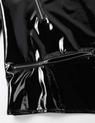 Men PVC Leather Underwear Long Sleeve T-shirt Top Zipper Clubwear Vest Costume 
