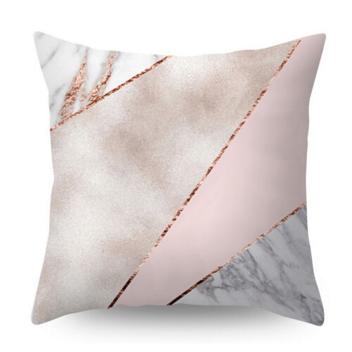 Rose Gold Cushion Cover Pink Grey Geometric Marble Pillow Case Sofa Home Decor~ 