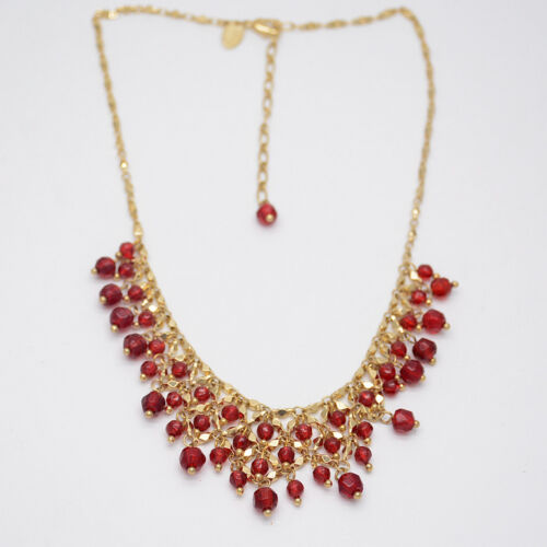 Lia Sophia jewelry gold filled red beads cluster bib statement necklace chain 