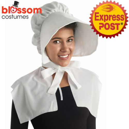 AC664 White Bonnet Hat Colonial Pilgrim Victorian Prairie Amish Pioneer Costume