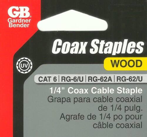 25 COAXIAL 1/4" Wood CABLE STAPLES & Nail BLACK Cat 5 6 Data RG-6 GARDNER BENDER 