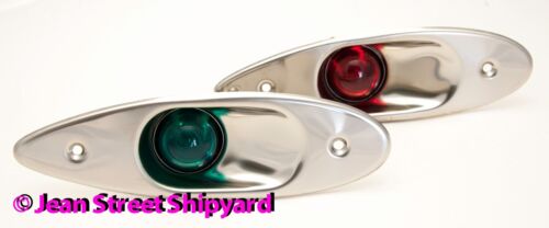 Pair of Boat Marine Stainless Flush Mount Red Green Bow Side Navigation Lights