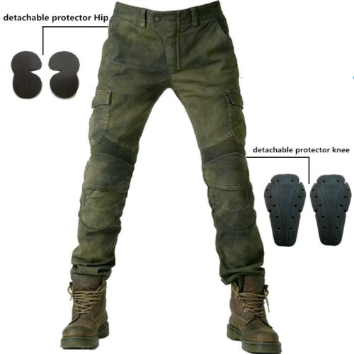 Hot Motorcycle Jeans Denim Biker Army Green Moto Trousers Combat Pants With Pads