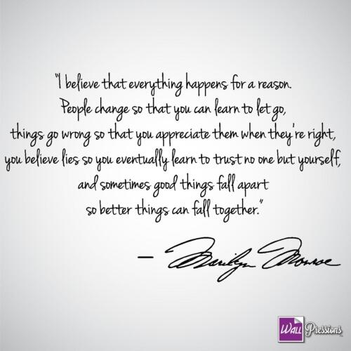 Marilyn Monroe I Believe Things Happen For A Reason Wall Decal Sticker Quote Art