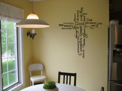 CROSS COLLAGE VINYL WALL DECAL STICKER QUOTE DECOR LETTERING FAITH LIVING ROOM 