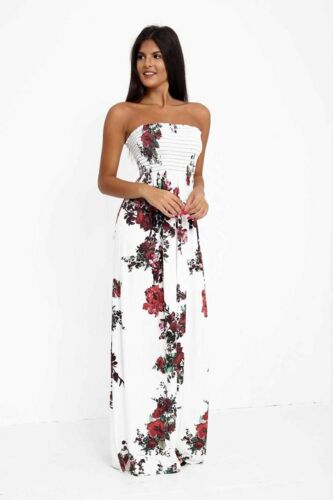 Women/'s Floral Maxi Dresses Plus Size Tube Top Long Shirring Sundress Cover Up