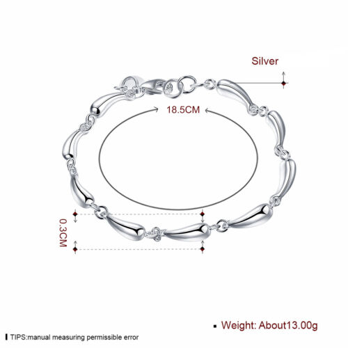 925 Sterling Silver Filled Ladies Lovely Tear Drop Pendant Bracelet Chain Gift 
