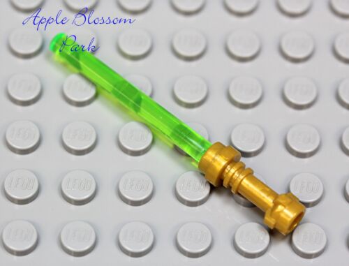 NEW Lego Star Wars Minifig Trans GREEN LIGHT SABER Minifigure Jedi Weapon w/GOLD 