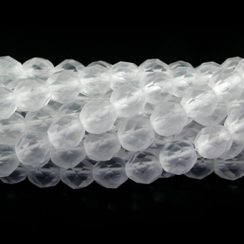 Crystal Clear Matte 25 8mm Faceted Round Czech Glass Fire Polish Beads 
