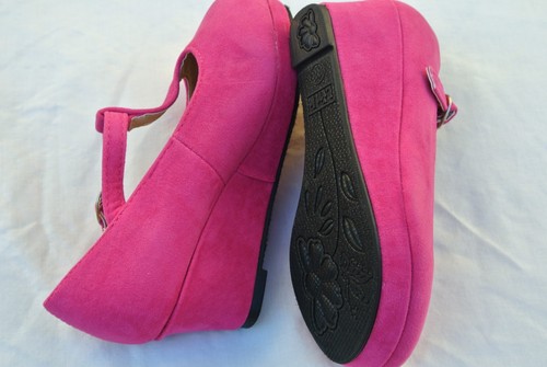 9-4 Kids Dress Shoes High Heel Platform Wedge Closed Toe Fuchsia Size