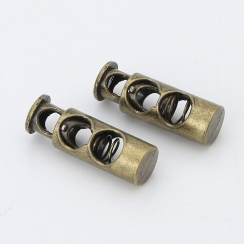 50Pcs Double Hole Rope Cord Locks End Barrel Plated Alloy Spring Toggle Stopper 