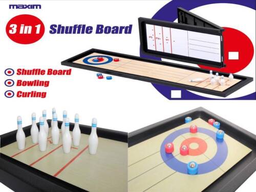 Tisch 3 in 1 Sport Shuffle Brettspiel Mini Bowling & Eisstockschießen Neu 