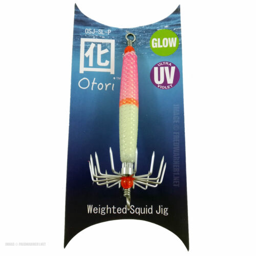 Otori Squid Jig Large Pink Ultraviolet UV Glow Lure 20g Weighted 1-1//8/" Hook