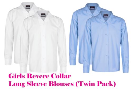 Girls Open Neck Revere Collar Blouse Twin x2 Long Sleeves School Uniform RLT