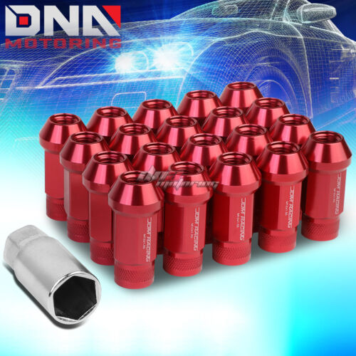 20PCS 50MM RED ALUMINUM 25MM OD M12X1.5 CONICAL OPEN-END LUG NUTS+ADAPTER