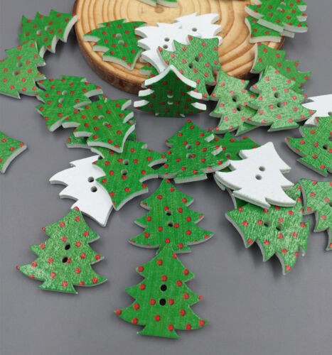 40PCS Holz Knopf crafts Weihnachtsbaumform 2-Löcher Nähen wooden buttons 25mm
