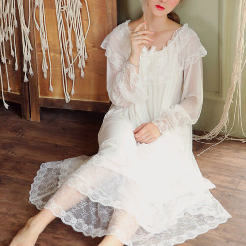 Lady Lolita Tiered Nightdress Victorian Nightwear Sleepwear Lace Sheer Tulle New 