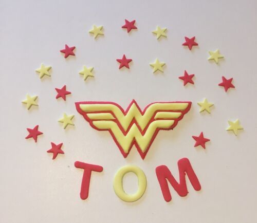 Edible Wonder Woman sugarpaste Cake Topper With Stars And Name marvel Sugar