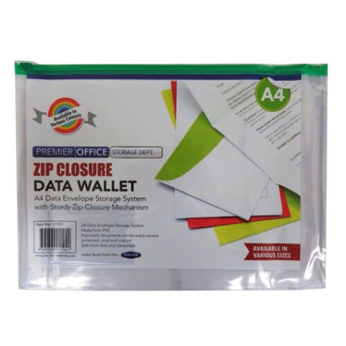 A4 Pack of 12 PVC Data Wallet with Zip Closure