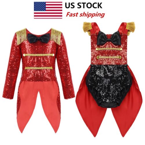 US Kids Boy Girls Ringmaster Costume Showman Circus Fancy Dress Halloween Outfit