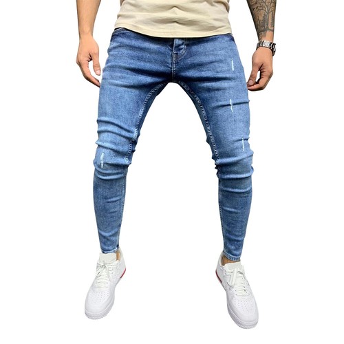 UK Mens Skinny Ripped Jeans Denim Pants Super Stretch Slim Fit Trousers Bottoms