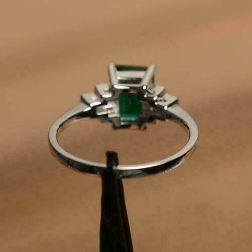 3.50 Ct Brilliant Cut Green Emerald Engagement Ring Solid 14K White Gold Finish
