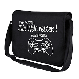 Mein Auftrag Die Welt retten Gamepad Gamer Motiv Fun Umhängetasche Messenger Bag