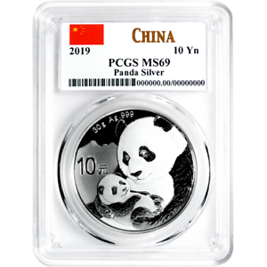 2019 10 Yuan Silver China Panda PCGS MS69 China Flag Label