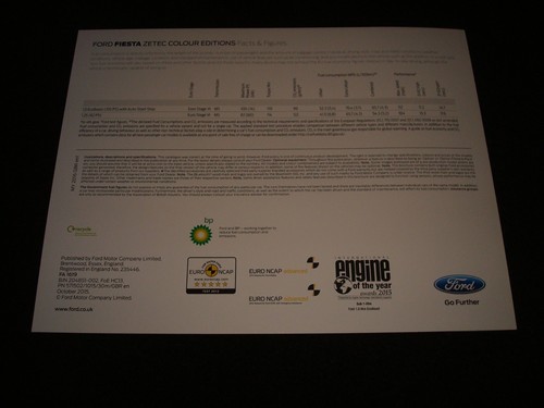 FORD FIESTA ZETEC COLOUR EDITIONS AUTUMN//WINTER /'15 UK BROCHURE NEW OLD STOCK