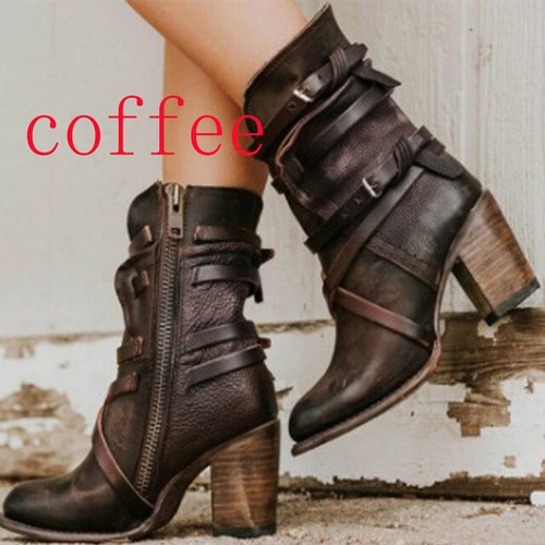 Details about / Women Fashion Retro Round Toe Buckle Strap Block Heels Shoes Ankle Boots Ting1