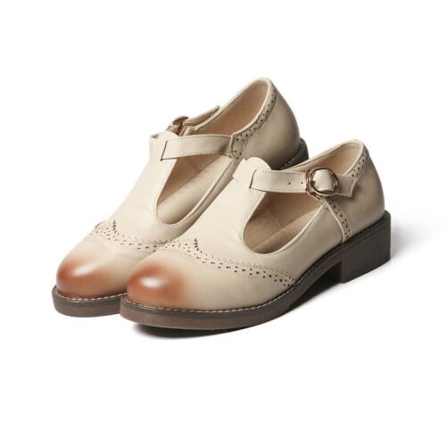 Details about  / Retro Women/'s Casual Brogue Oxfords College Round Toe T Strap Low Heel Shoes D