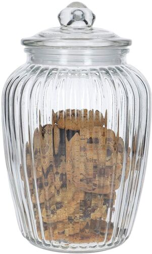 Retro Barrel Ribbed Glass Sweets Biscuit Cookies tea Coffee Sugar Storage Jars 